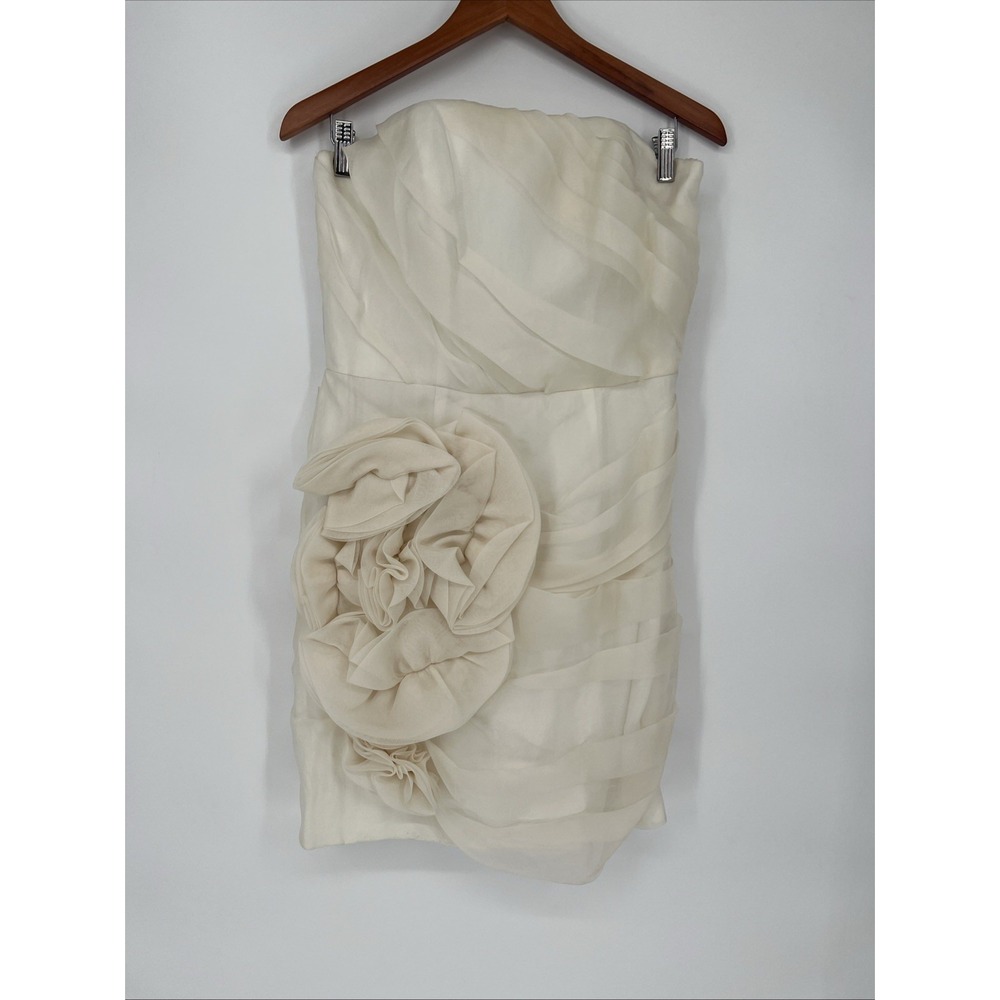 ABS Allen Schwartz Ivory Strapless Mini Dress 100% Silk Size 10